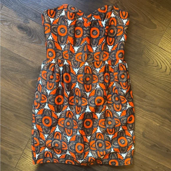 An Original Milly of New York Strapless Dress in Bold Orange and Black Pattern 4 - Picture 2 of 6